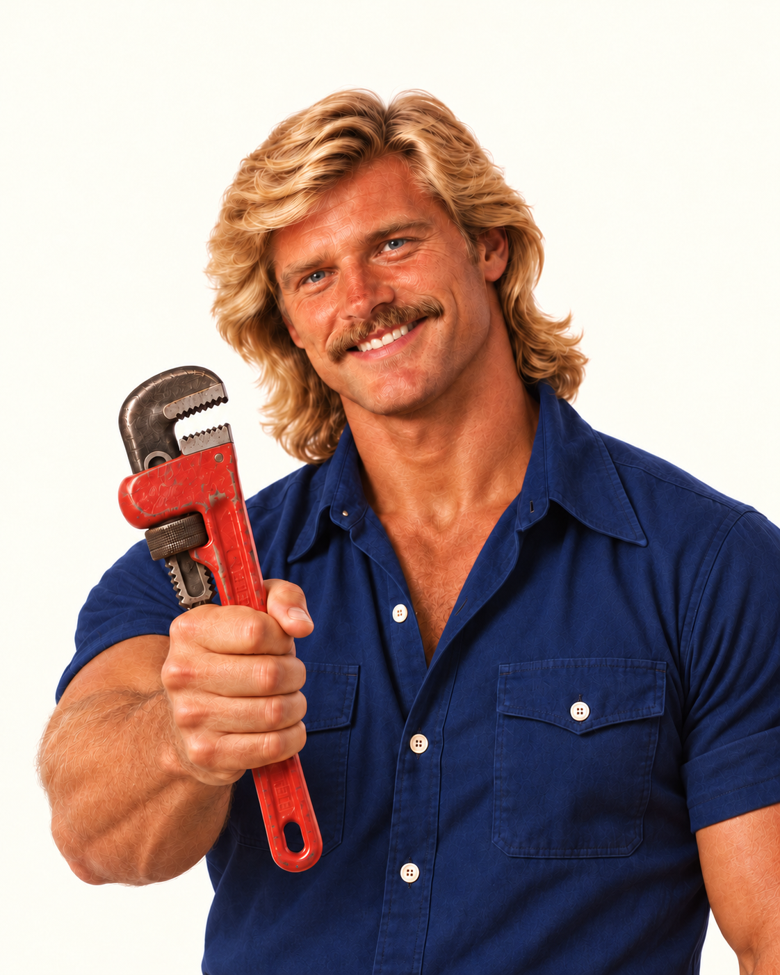 Sven holding a red plumber’s wrench